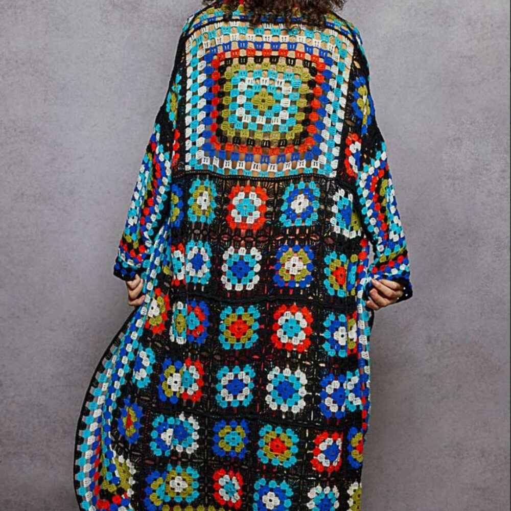 POL Granny Square Crochet Duster Cardigan | Boho Festival One Size - Picture 5 of 8